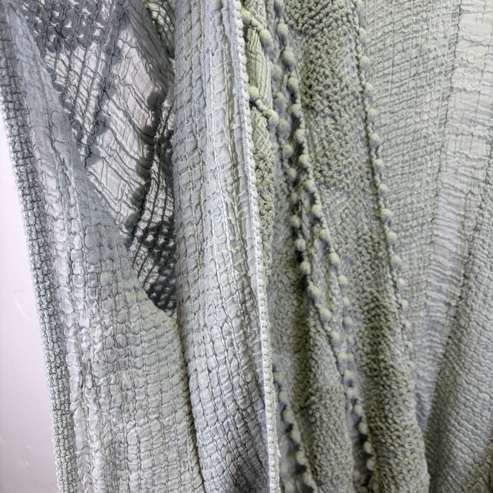 Woman's One Size Sage Lightweight Kimono Beach Coverup Sheer Pom Pom Bohemian - Picture 5 of 10